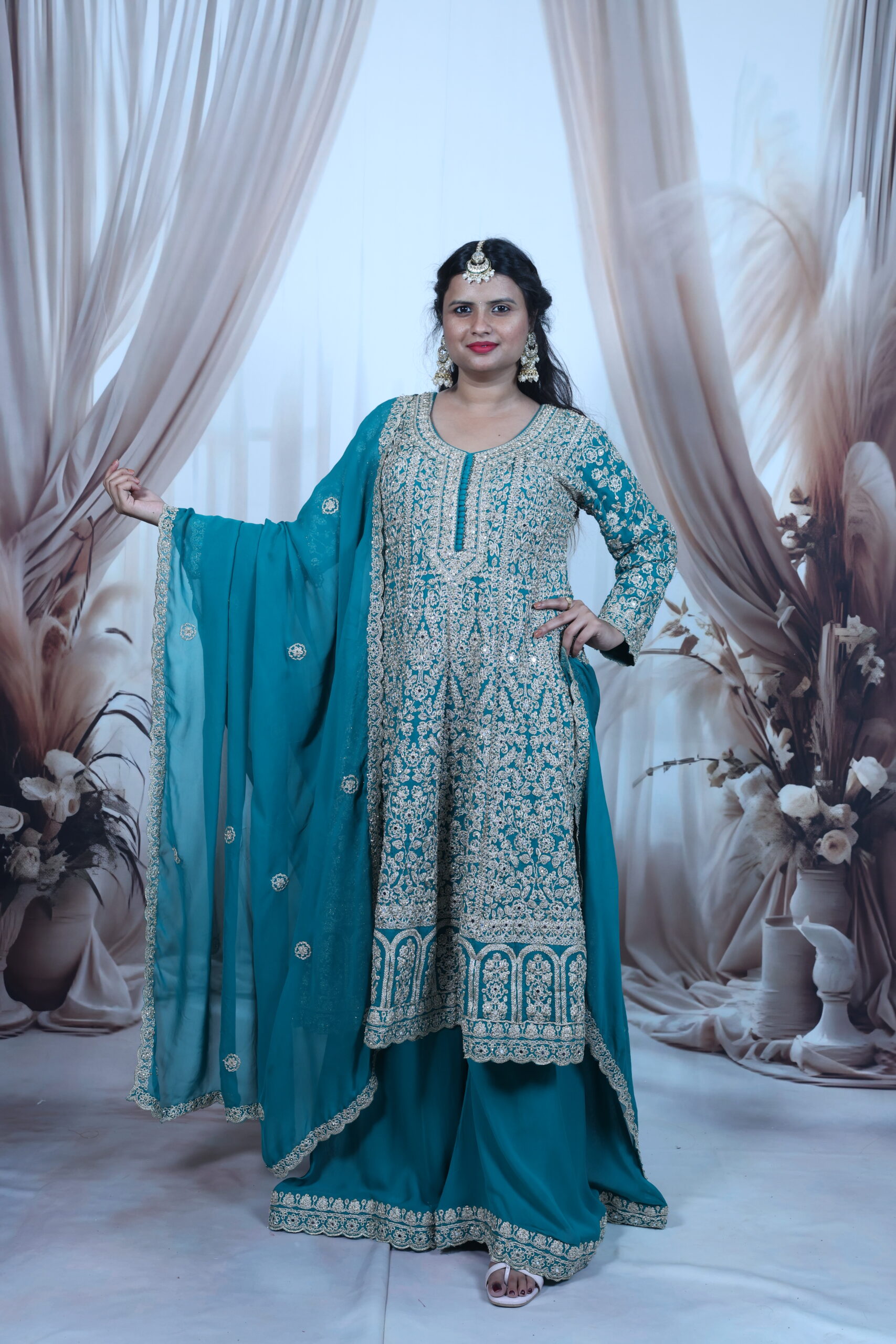 Heavy Embroidered Anarkali With Sharara